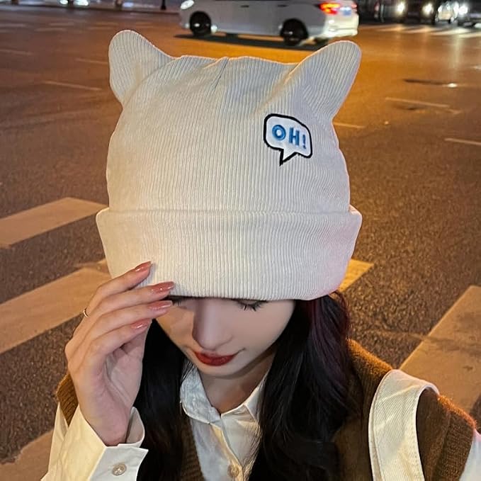 Women's Teen Girls Knitted Cat Kitty Cuffed Beanie Hat Winter Outdoor Stretchy - Image 4