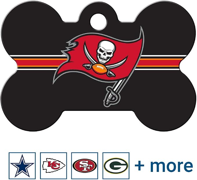 GoTags Personalized Tampa Bay Buccaneers Dog Tag, Brass Metal Bone Shape Pet ID - Image 2