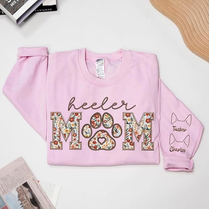 CHILLEVER Personalized Embroidered Dog Mom Sweatshirt, Dog Mama Crewneck - Image 3