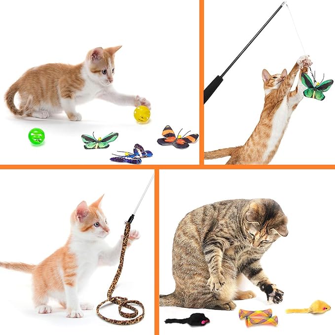 AWOOF Butterfly Cat Wand Cat Toys Set, Realistic Crinkle Catnip Butterflies - Image 5
