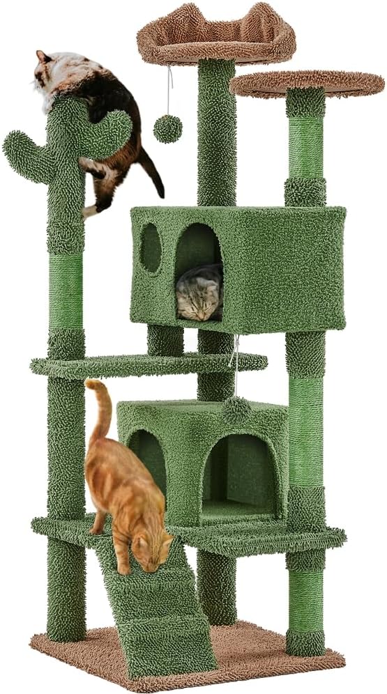 Yaheetech Cactus Cat Tree, 54.5in Tower w/Ramp, Animal-Ear Shaped Perch by Yaheetech