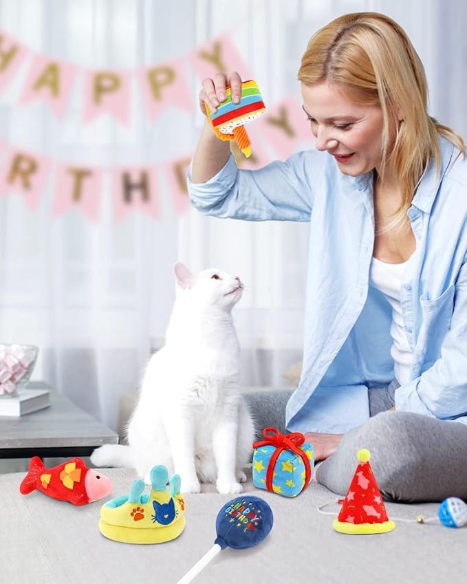 CiyvoLyeen 6Pcs Birthday Themed Catnip Toys Cat Birthday Gift Kitten - Image 6