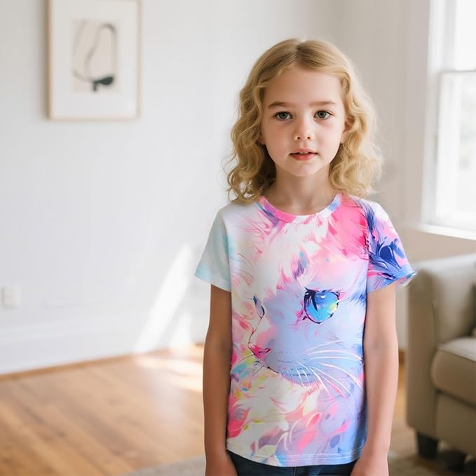 Funnycokid Girls Shirts Cat T Shirt Size 5-12 Clothes - Image 2