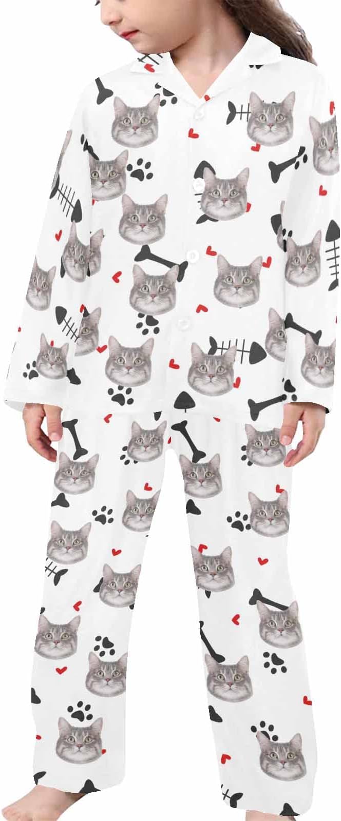 Artsadd Girls Pajamas Set Custom Face Pet Photo Long Sleeve Sleepwear by Artsadd