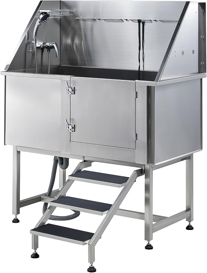Albott 50 Inch Stainless Steel Dog Washing Station with Non-Slip Steps, Sprayer, Faucet, Soap Box – Professional Pet Bathtub for Small and Medium Pets, Use at Home, Garage, or Grooming (Right Door) - Image 9
