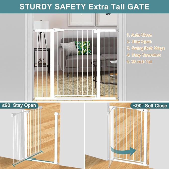 Fairy Baby 38" Extra Tall Baby Gate, 65.4"-70.8" Extra Wide Long Pet Gate - Image 7