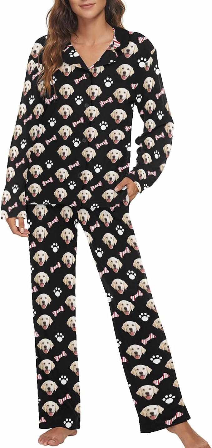 MyPupSocks Custom Face Pajamas for Women Set, Personalized Photo Long Sleepwear by MyPupSocks