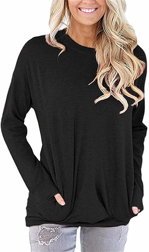 Akihoo Womens Casual Long Sleeve Tunic Tops Crew Neck Shirt Blouses by Akihoo