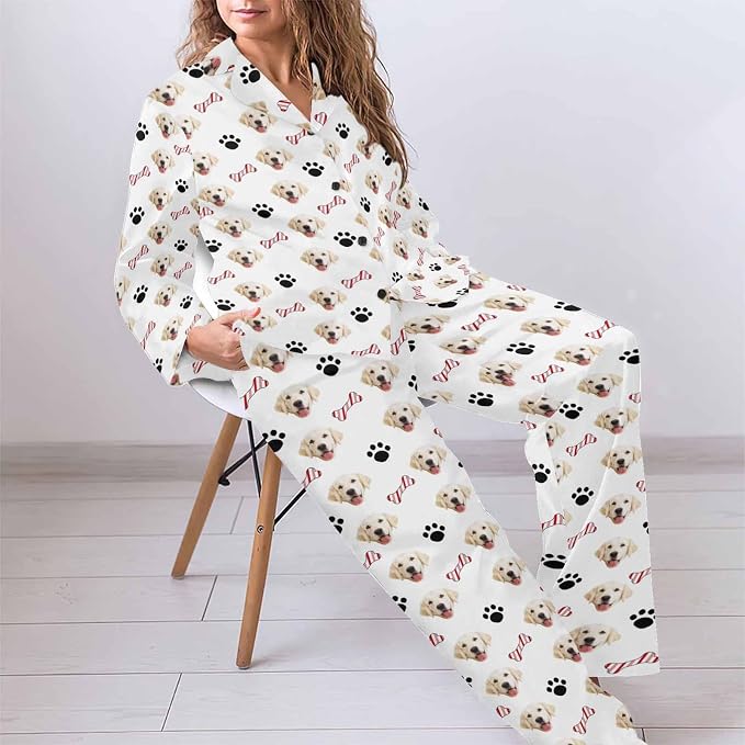MyPupSocks Custom Face Pajamas for Women Set, Personalized Photo Long Sleepwear - Image 5