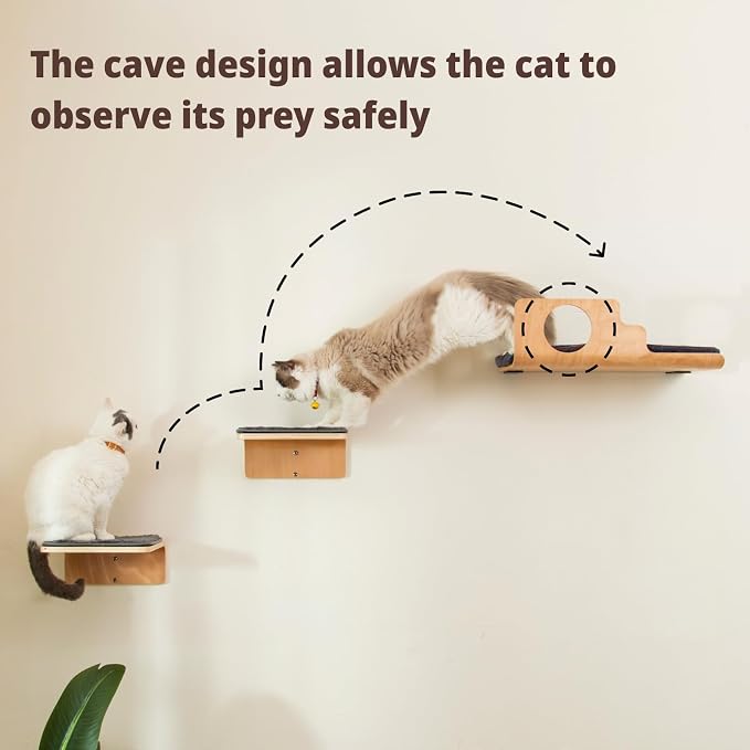 Cat Wall Shelves with 2 Steps, Creative Design Cat Shelf with Peephole - Image 2