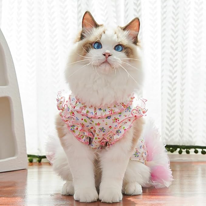 Floral Puppy Dress with D-Ring Ruffled Small Dog Clothes Female Spring Cat - Image 3