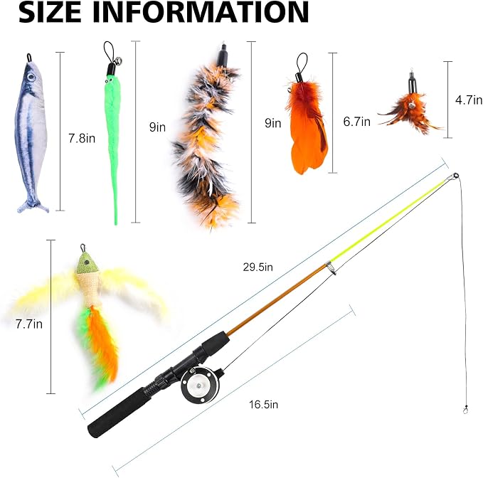 9 PCS Cat Fishing Pole Toy, Retractable Cat Feather Toys - Image 7
