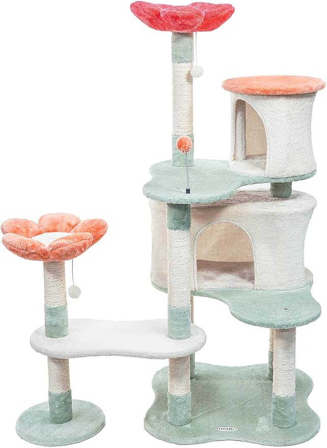 HYABi 56.3in Flower Design Cat Tree, Foldable Multi-Level Tower - Image 7