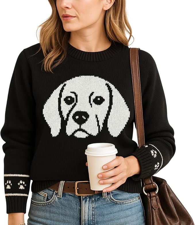Custom Dog Knit Sweater for Women Personalized Pet Paw Print Pullover Dog Mom by GrewearFashion