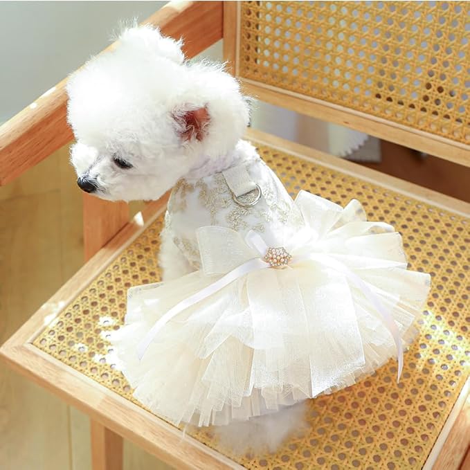 Fancy Dog Dresses with Leash Ring, Embroidered Dog Wedding Dress, Bow Puppy - Image 2