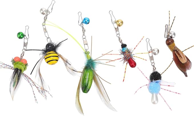 Cat Insect Feather Toys Replacement Cat Toy Wand Refills, 6 Pieces Natural - Image 7