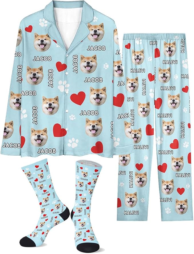 Custom Face Pajamas for Women Men, Personalized Dog Cat Pet Pajamas Set by Unknown