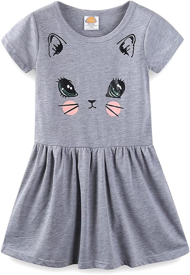 Mud Kingdom Little Girls Dresses Cotton Summer Holiday Cute Cat Dress Short by MudKingdom