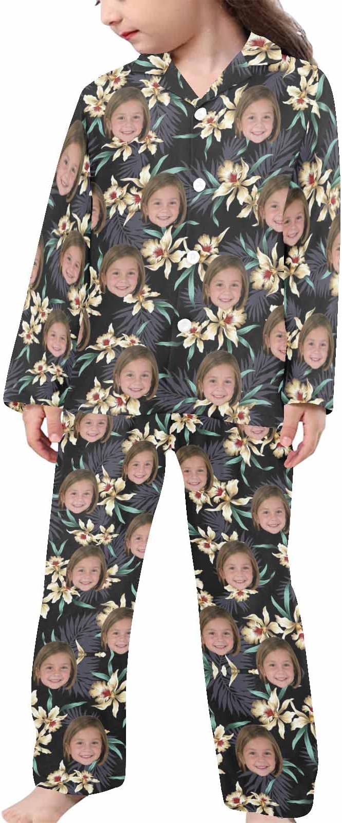 Artsadd Girls Pajamas Set Custom Face Pet Photo Long Sleeve Sleepwear by Artsadd