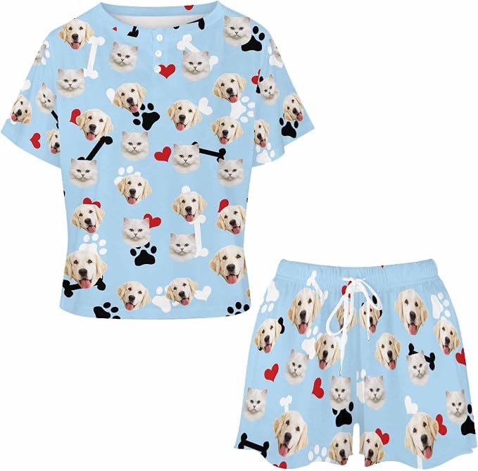 Custom Short Pajamas Set with Face Photo Women‘s Sleepwear Tee Personalized PJ - Image 3