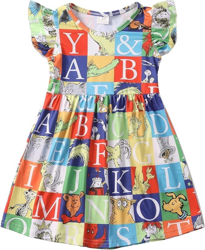 Baby Girls Spring Summer Cat in The Hat Dress Girls Flutter Sleeve Boutique - Image 2