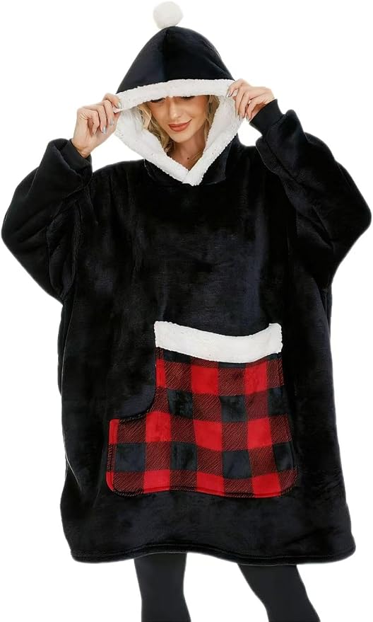 Wearable Blanket Hoodie with Giant Pocket, Soft Warm Sherpa Fleece Oversized by Bupekbee