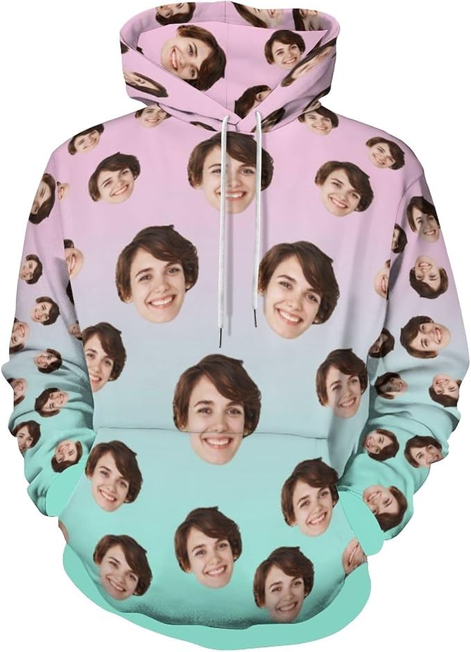 Artsadd Custom Face Unisex athletic Pockets Sweatshirt Loose Hoodie Custom by Artsadd