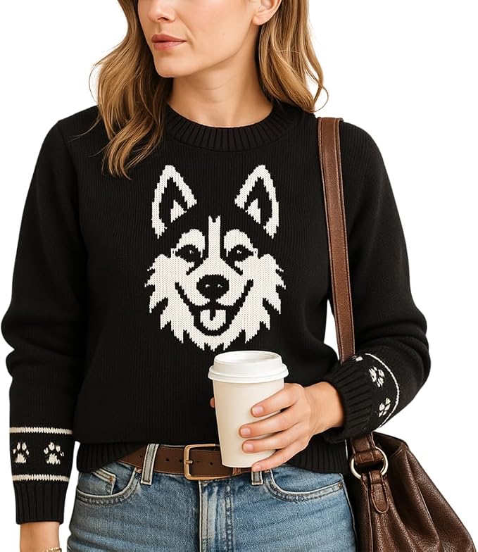 Custom Dog Knit Sweater for Women Personalized Pet Paw Print Pullover Dog Mom by GrewearFashion