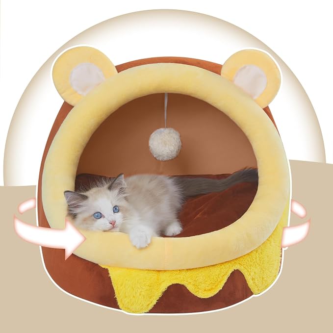 Jiupety Cute Cat Bed for Indoor, Cats Warm Soft Cave Fit for 11-17 lb Cats and - Image 4