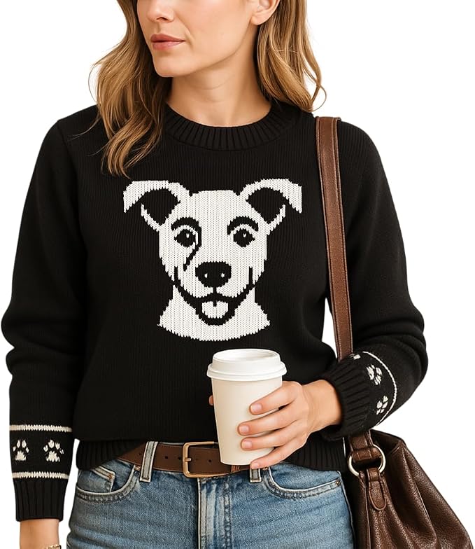 Custom Dog Knit Sweater for Women Personalized Pet Paw Print Pullover Dog Mom by GrewearFashion
