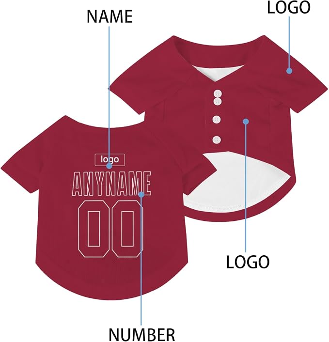 Custom Pet Dog Baseball Jersey Personalized Dog&Cat Jersey Printed Text Logo - Image 4