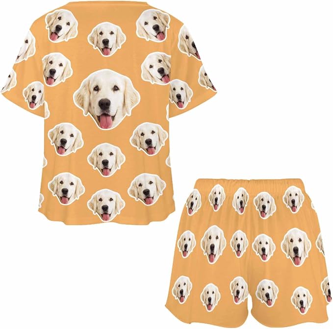 Custom Short Pajamas Set with Face Photo Women‘s Sleepwear Tee Personalized PJ - Image 4