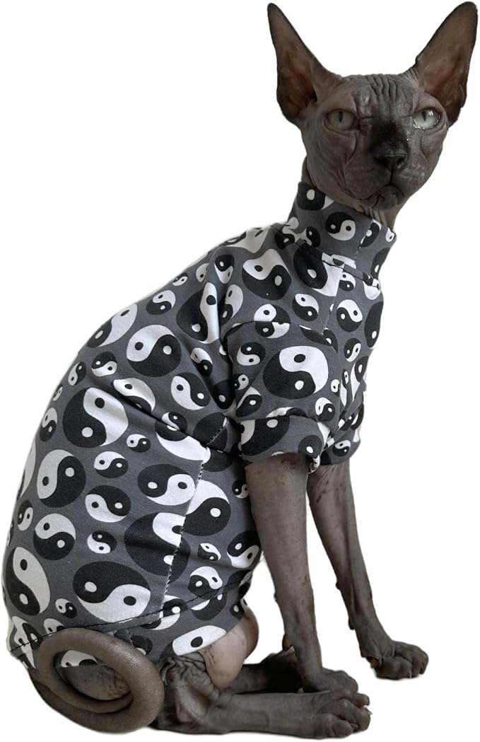 Tai Ji Feng Shui Sphynx Cat Cotton T-Shirts Hairless Cat Sweatshirt Pet Kitten by Kitipcoo