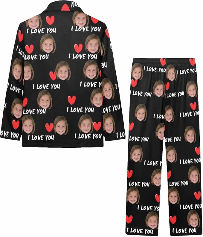 Artsadd Girls Pajamas Set Custom Face Pet Photo Long Sleeve Sleepwear - Image 4
