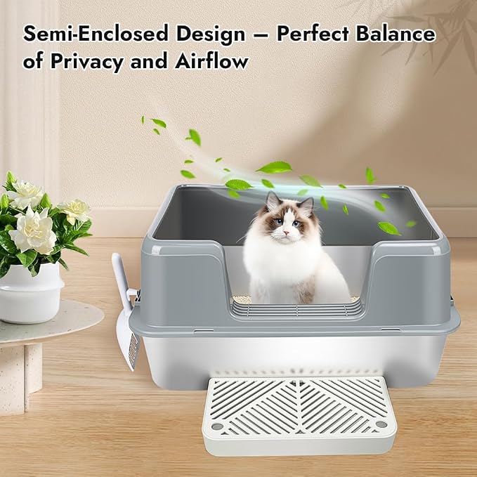 Vivifying XL Stainless Steel Cat Litter Box, High Side Metal Litter Pan - Image 7
