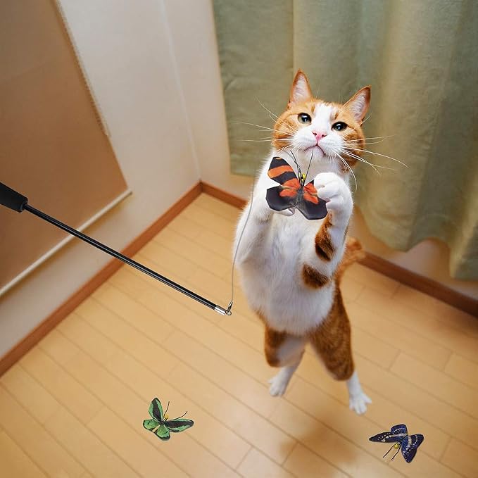 AWOOF Butterfly Cat Wand Cat Toys Set, Realistic Crinkle Catnip Butterflies - Image 4