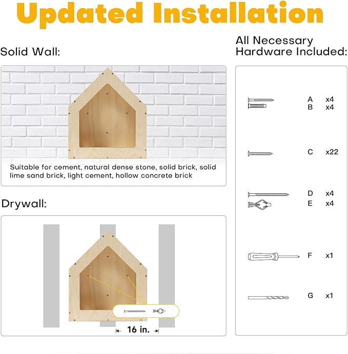 FUKUMARU Cat House Wall Mounted, 15.5x11.8x18 Inches Birch Plywood Condo - Image 5