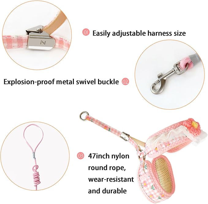Cat Harness Collar and Leash Set, Sweet Lace Floral Kitten Collar, Escape Proof - Image 3