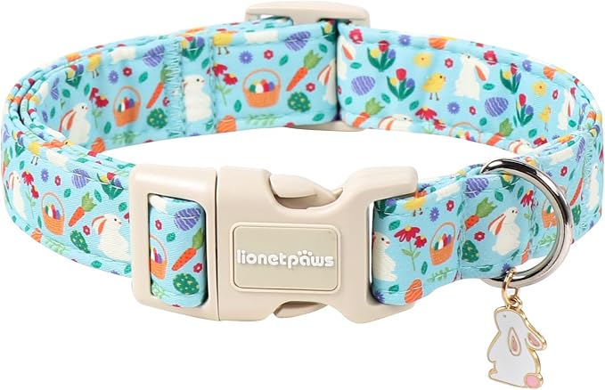 Lionet Paws Easter Dog Collar- Cute White Easter Bunny Blue Dog Collars by lionetpaws
