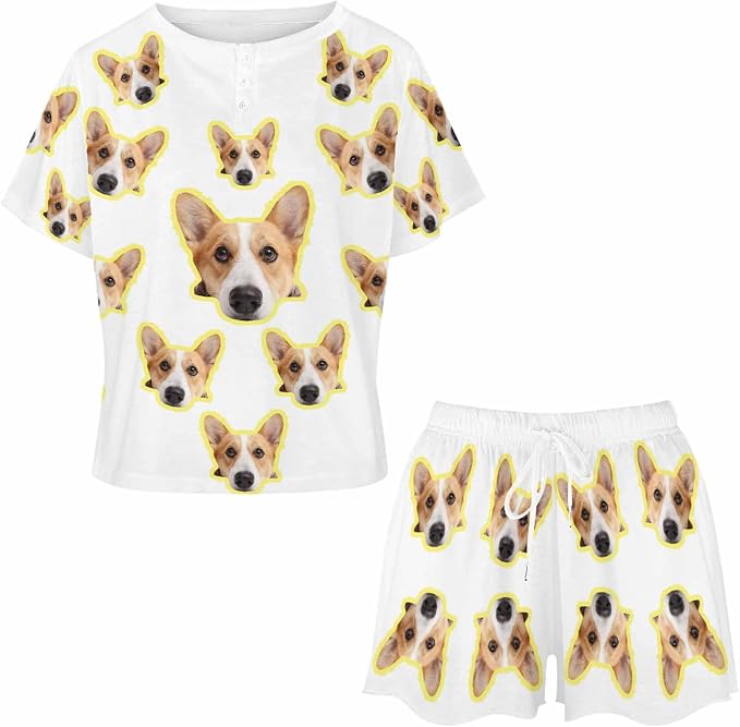 Custom Short Pajamas Set with Face Photo Women‘s Sleepwear Tee Personalized PJ - Image 3