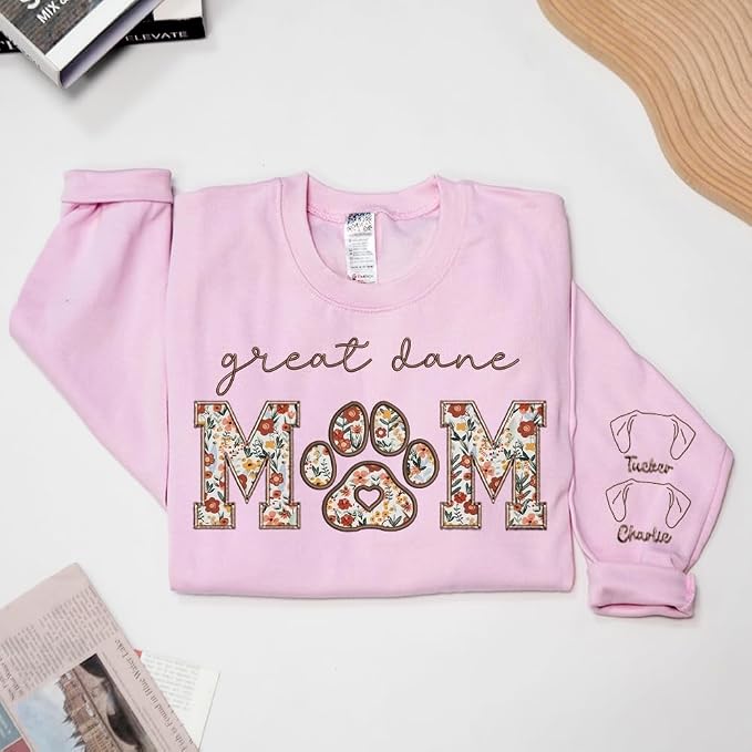 CHILLEVER Personalized Embroidered Dog Mom Sweatshirt, Dog Mama Crewneck - Image 2