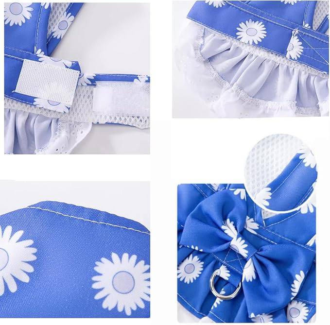 Dog Harness Dress for Small Dog Daisy Floral Dog Harness and Leash Set Bow Knot - Image 4