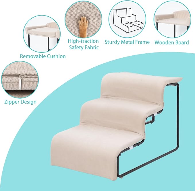 Dog Stairs for Small Dogs 15.4" H, 3-Step Pet Bed Stairs for Dogs to Get On Bed - Image 5