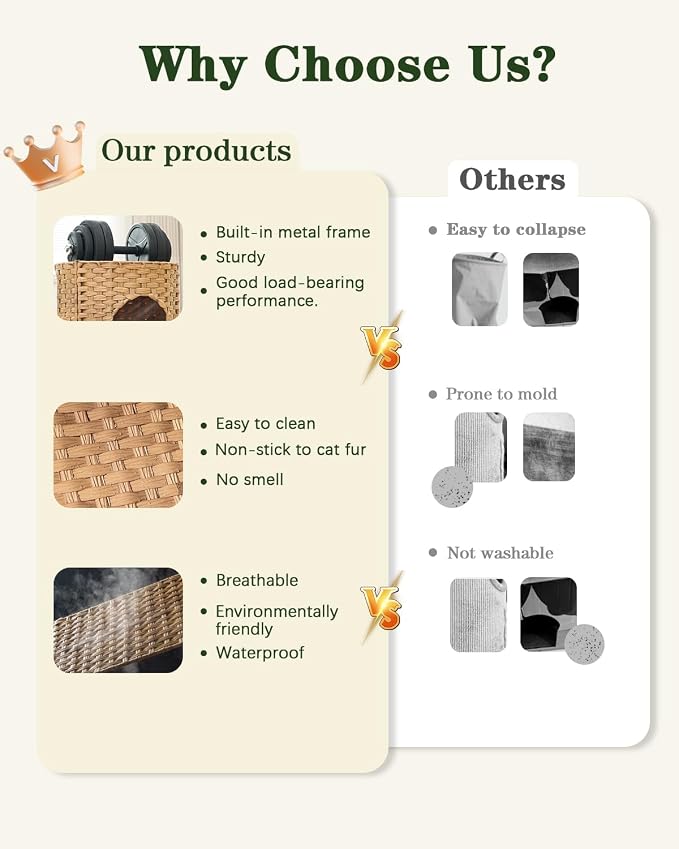 Cat House for Indoor Cat, Small Cat Houses Handwoven PE Rattan Kitten Cave - Image 4
