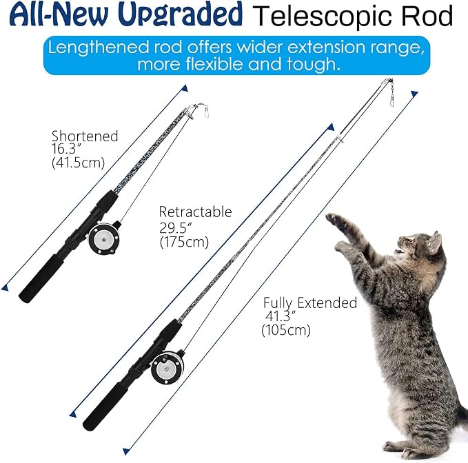 Pawaboo Interactive Cat Toy, Retractable Cat Fishing Rod - Image 4