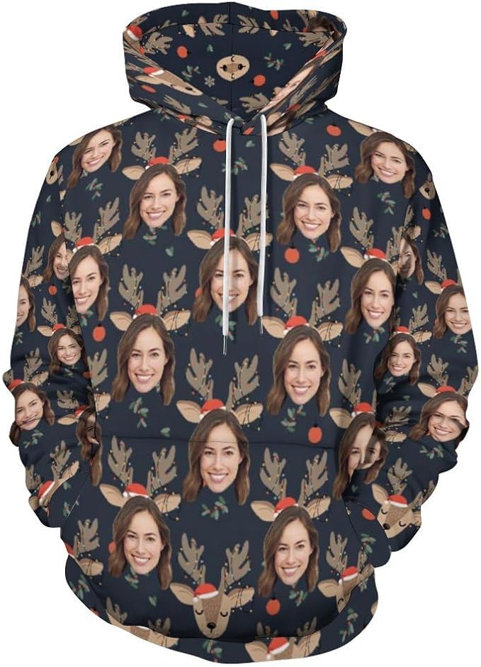 Artsadd Custom Face Unisex athletic Pockets Sweatshirt Loose Hoodie Custom by Artsadd