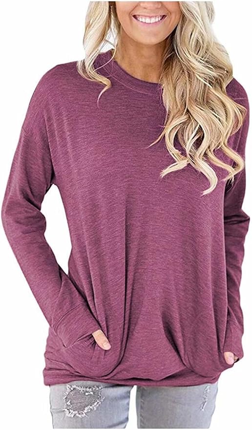 Akihoo Womens Casual Long Sleeve Tunic Tops Crew Neck Shirt Blouses by Akihoo