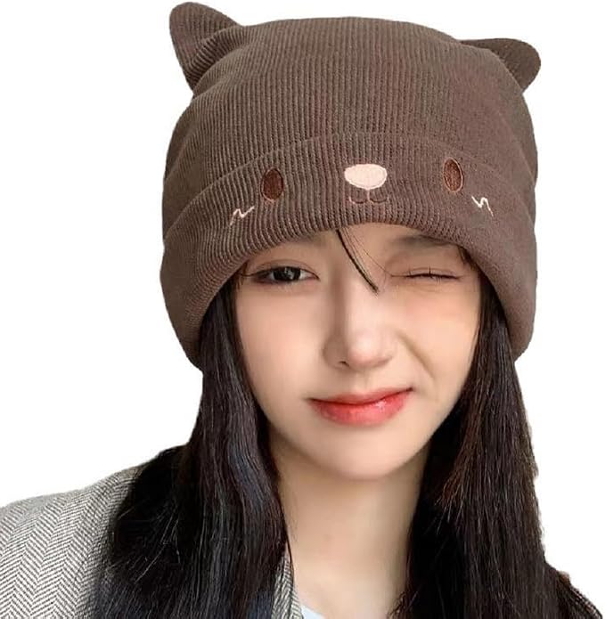 Women's Teen Girls Knitted Cat Kitty Cuffed Beanie Hat Winter Outdoor Stretchy by Unknown