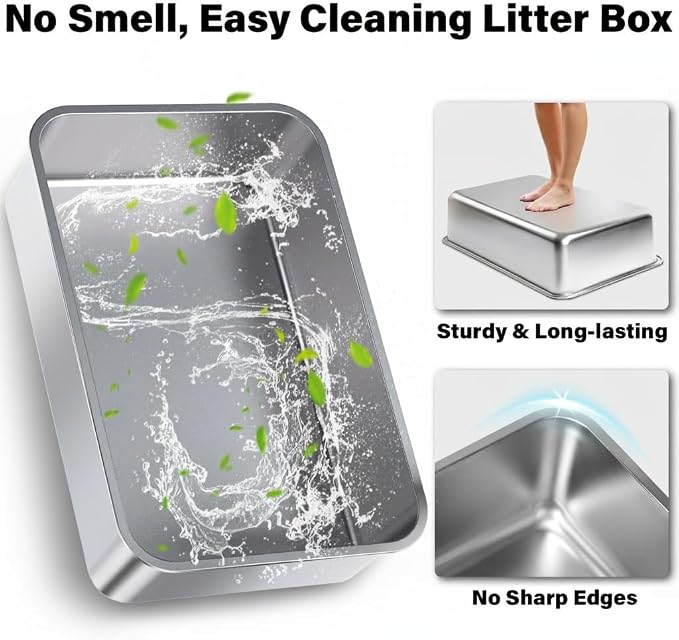 XL Stainless Steel Litter Box, Extra Large High Sided Metal Cat Litter Box - Image 6
