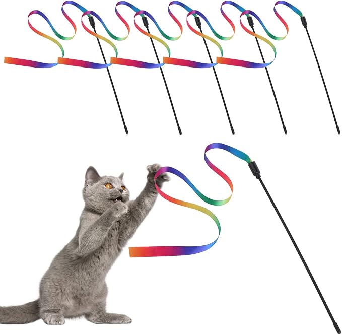 Cat Wand Interactive Toy, 5 Sets Colorful Fabric Ribbon Sticks, Indoor by Molain